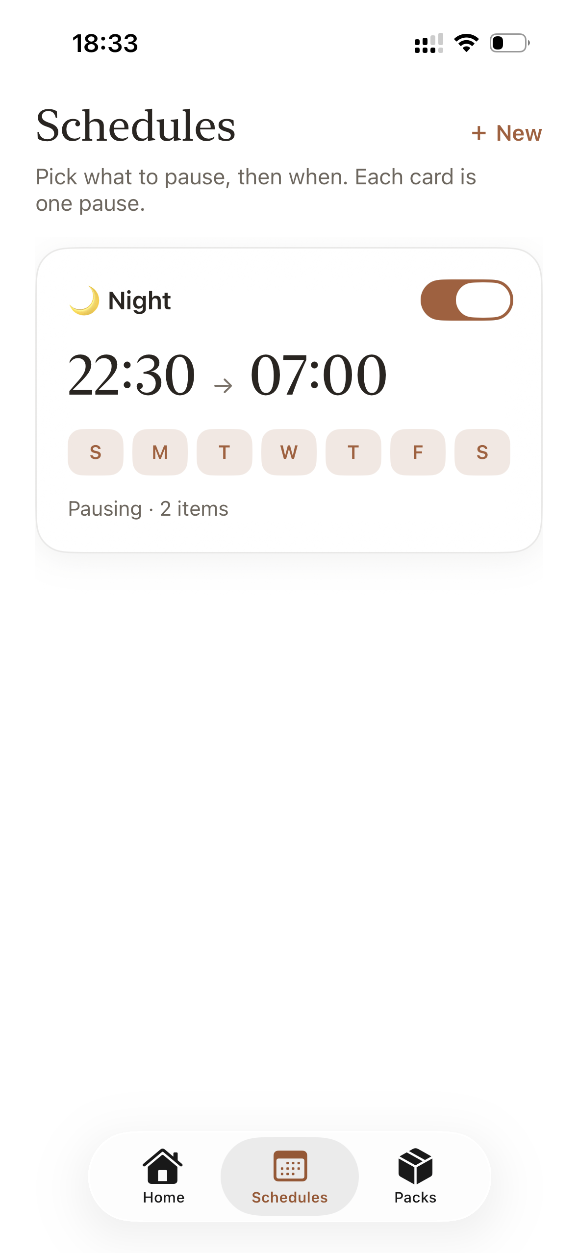 Schedules screen