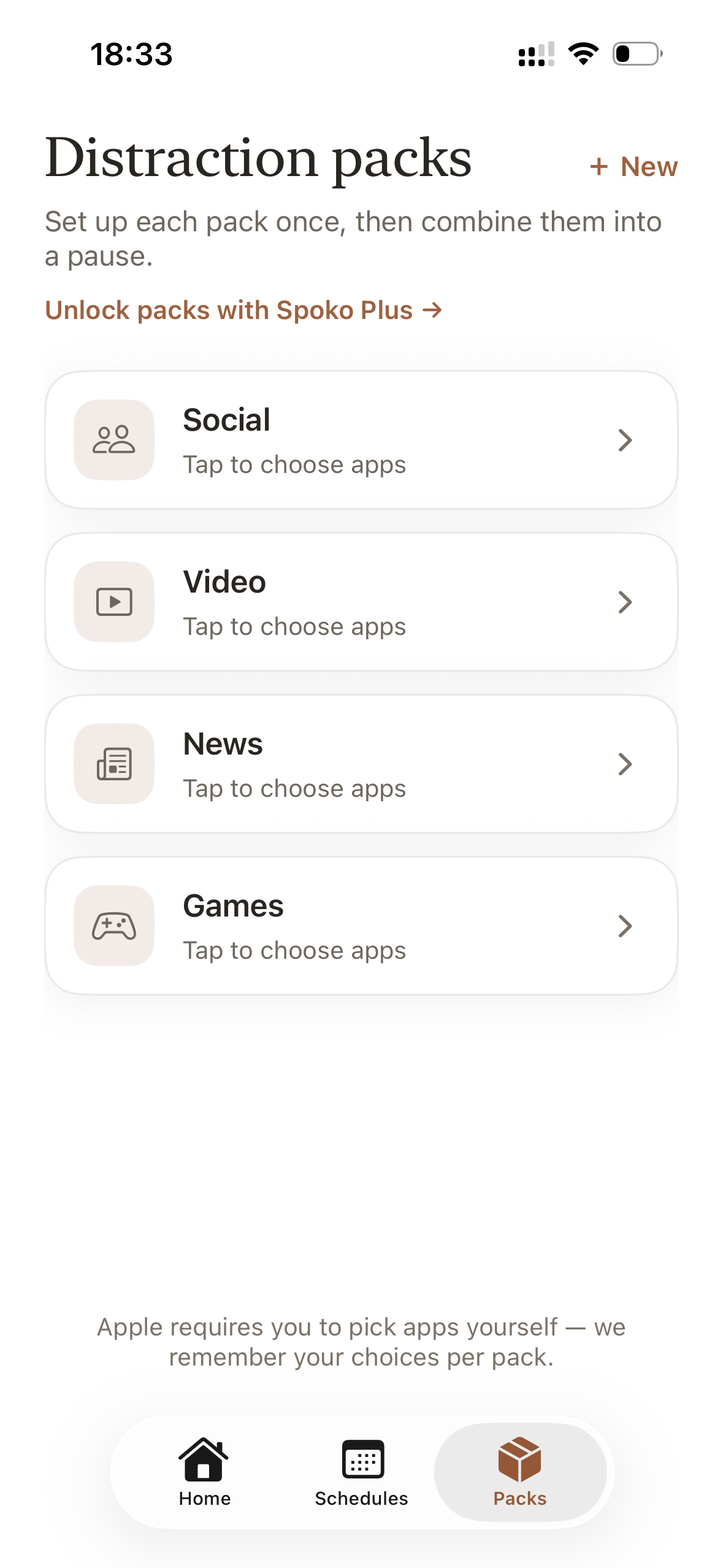 Distraction packs screen
