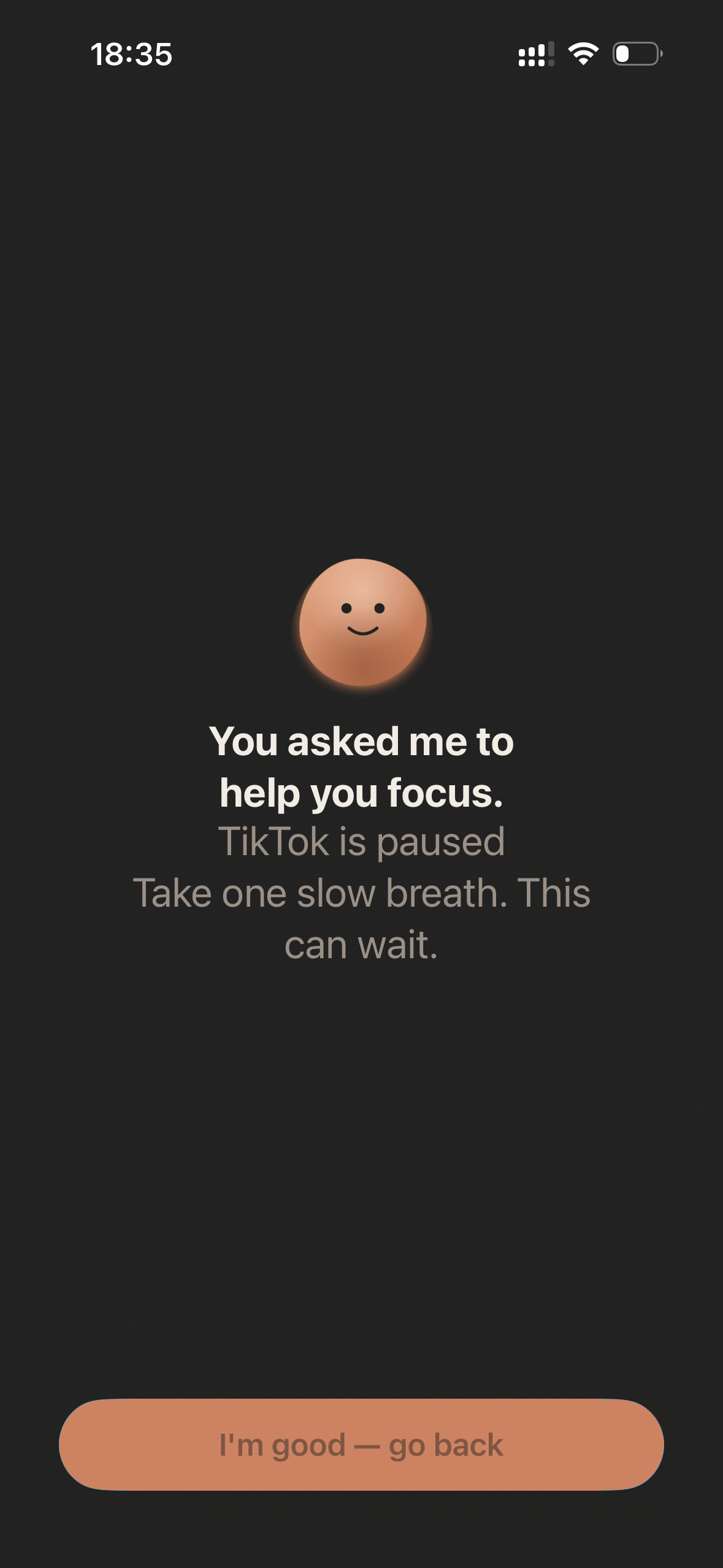 Spoko pause screen — TikTok is paused